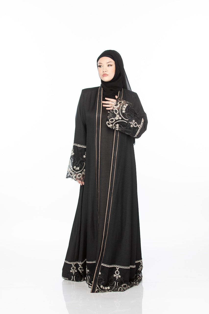 Floral Lace Abaya - Kohl