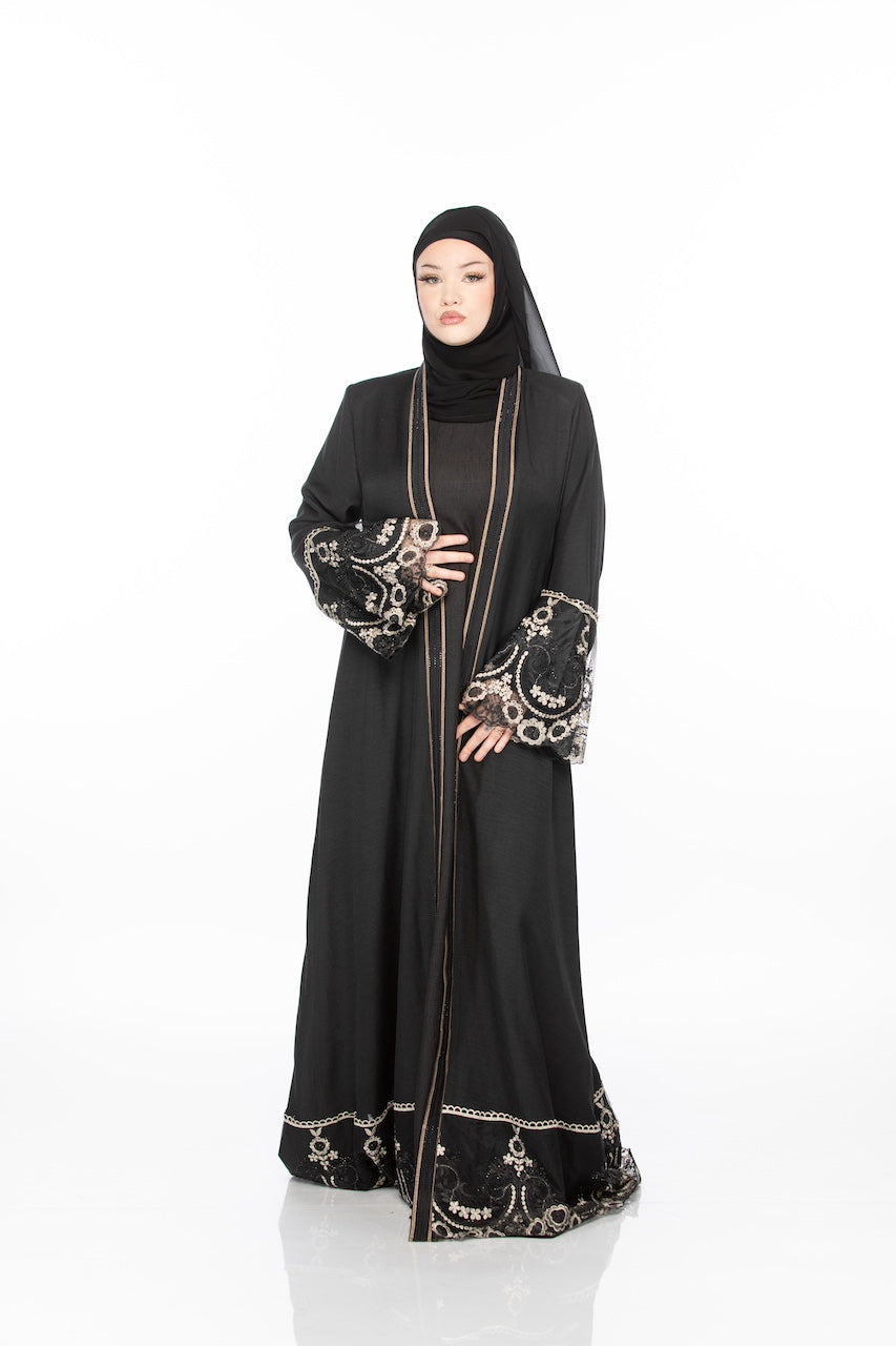 Floral Lace Abaya - Kohl