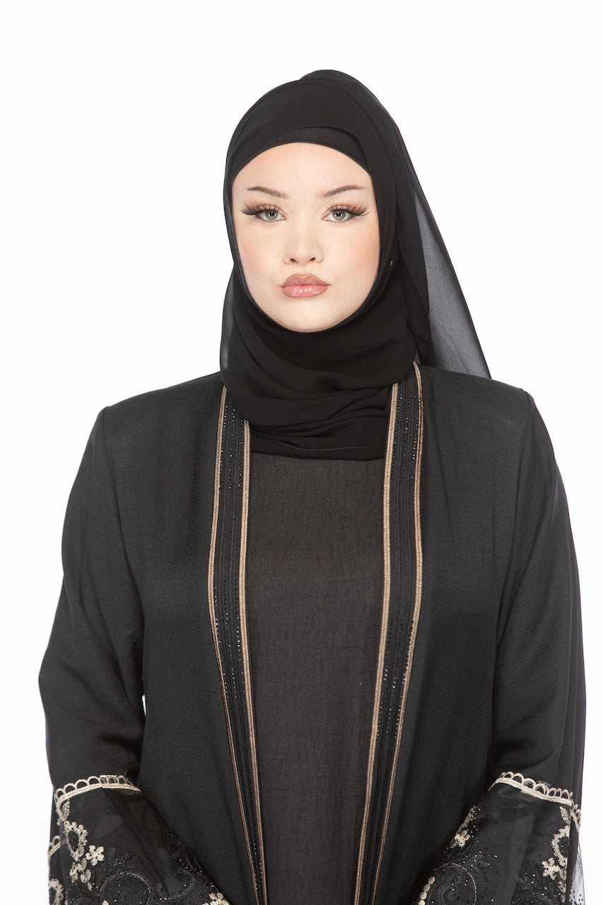 Floral Lace Abaya - Kohl