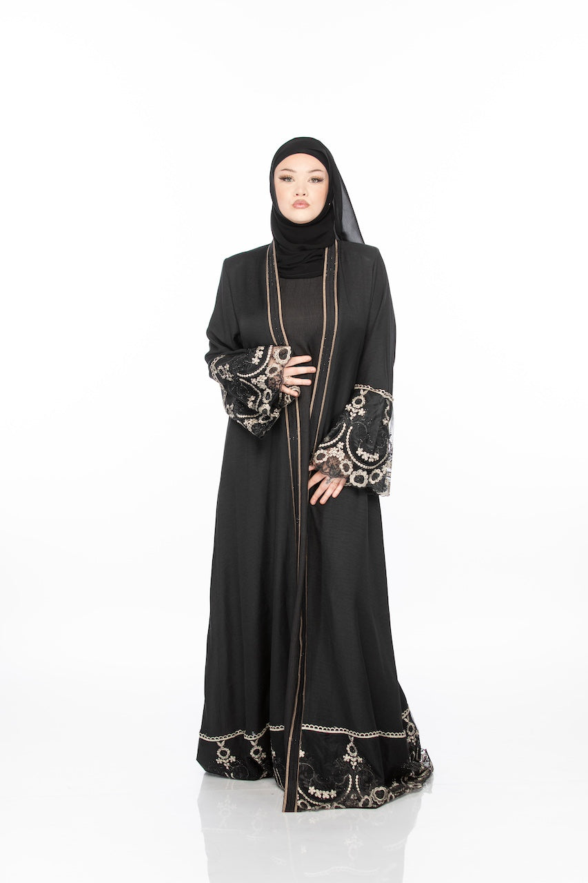 Floral Lace Abaya - Kohl