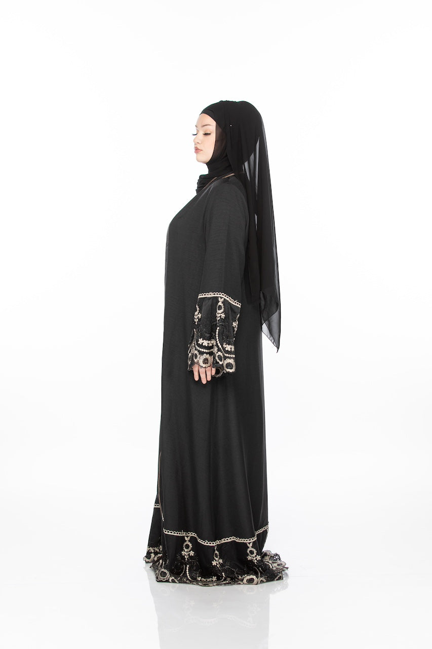 Floral Lace Abaya - Kohl