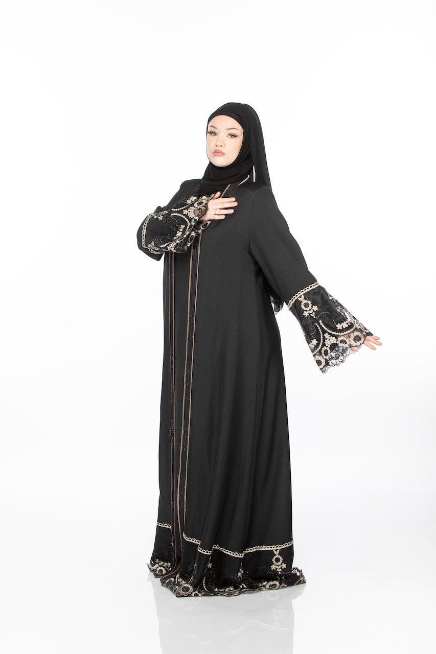 Floral Lace Abaya - Kohl