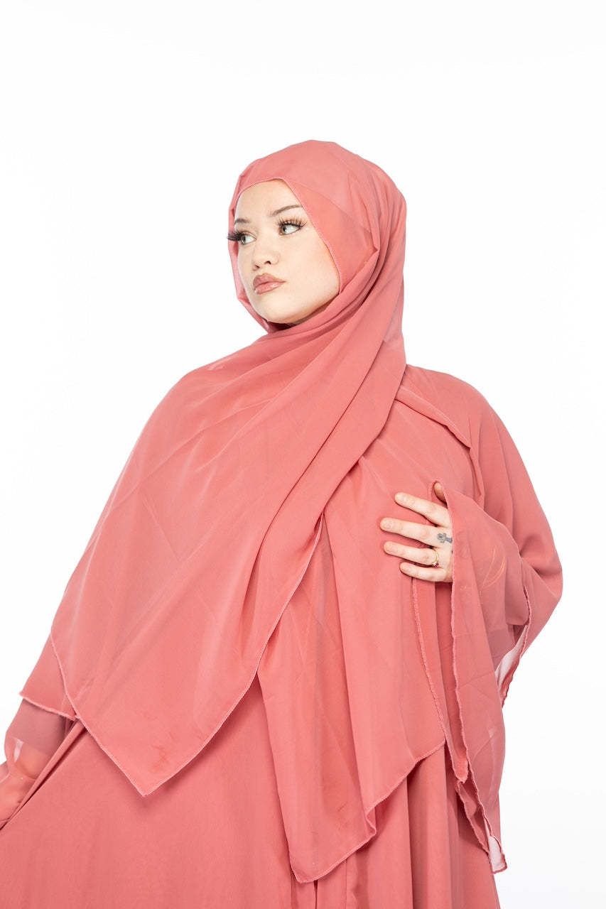 Layered Chiffon Ruffle Abaya - Peach