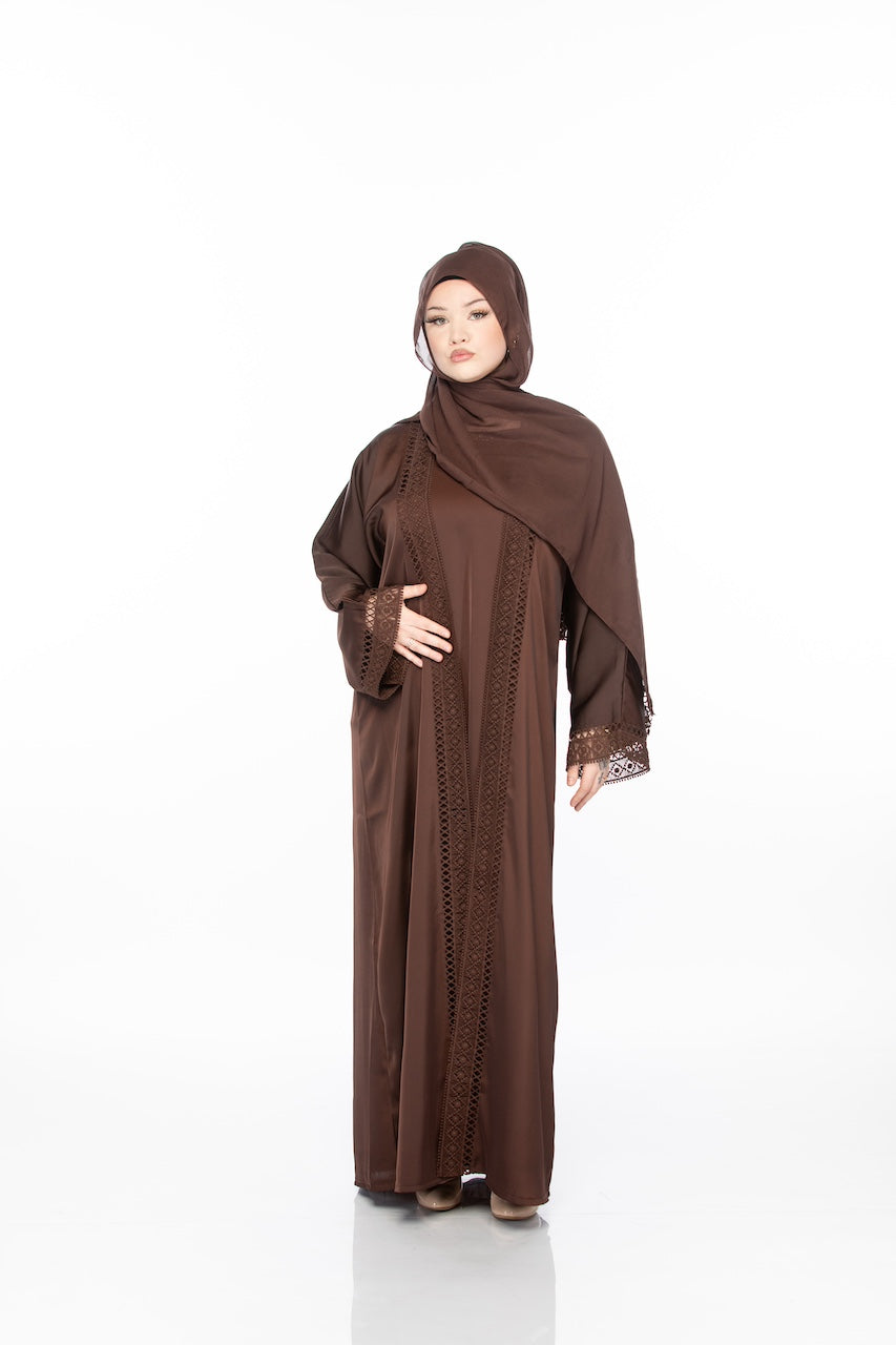 Simply Lace Abaya - Chocolate