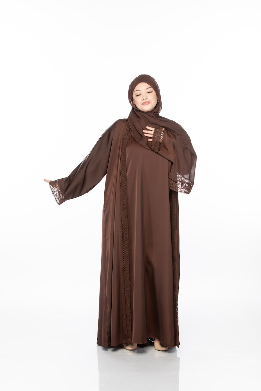 Simply Lace Abaya - Chocolate